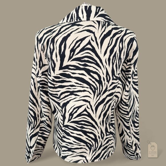 Silk Blend Zebra Print Blazer Jacket Structured Mob Wife Statement Coat L 12 - Picture 6 of 9